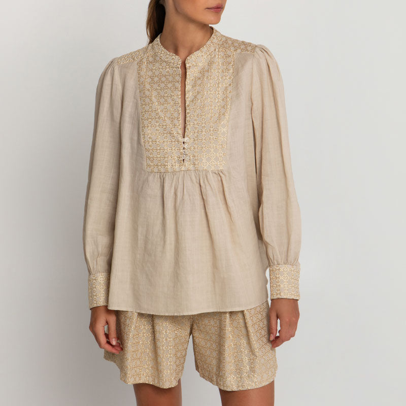 GREEK ARCHAIC KORI Cross Top in Beige/Gold