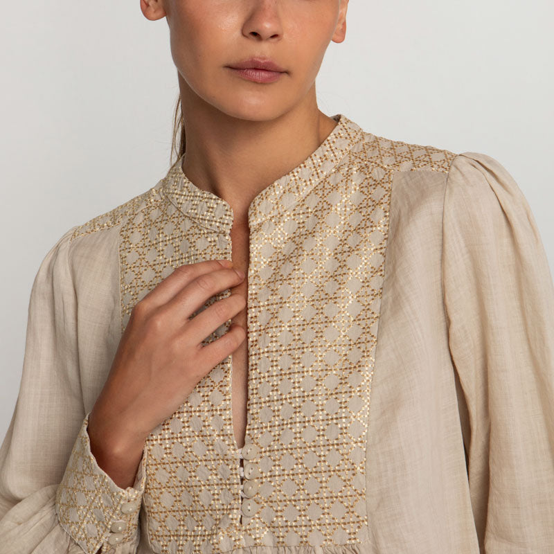 GREEK ARCHAIC KORI Cross Top in Beige/Gold