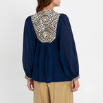 GREEK ARCHAIC KORI Triangle Embroidered Long Sleeve Shirt in Blue Navy/Gold