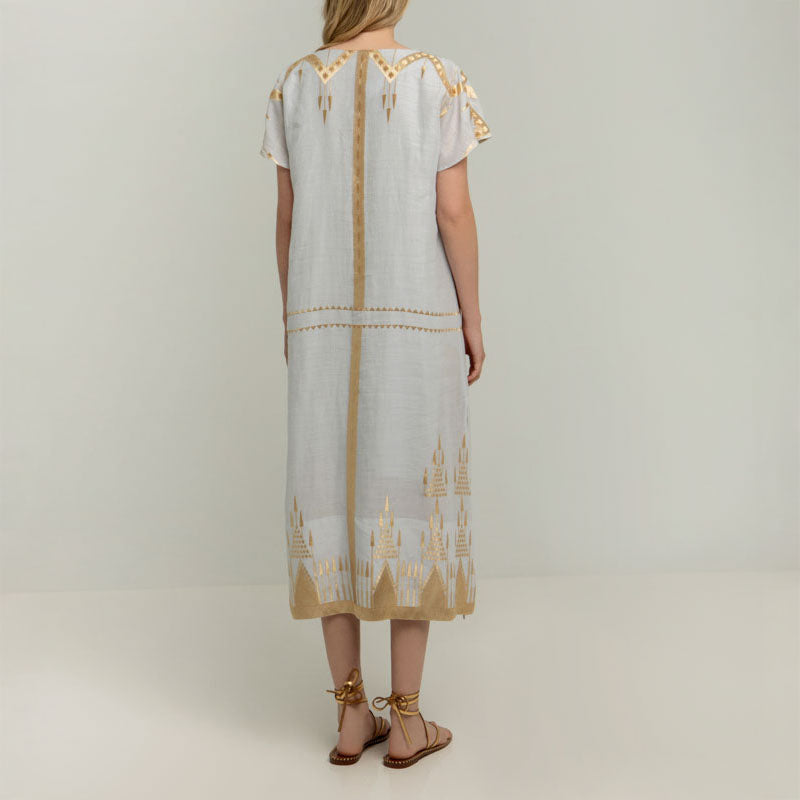 GREEK ARCHAIC KORI Roots Long Kaftan in Light Grey/Cham