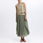 GREEK ARCHAIC KORI Triangle Embroidered Sleeveless Top in Sage/Gold