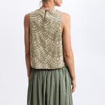 GREEK ARCHAIC KORI Triangle Embroidered Sleeveless Top in Sage/Gold
