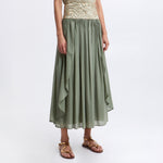 GREEK ARCHAIC KORI Long Triangle Embroidered Skirt in Sage/Gold