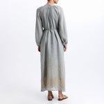 GREEK ARCHAIC KORI Long Grape Bib Collar Dress in Sky/Champagne