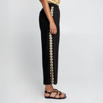 GREEK ARCHAIC KORI Feather Embroidered Elasticated Waist Trousers in Blue Navy/Gold