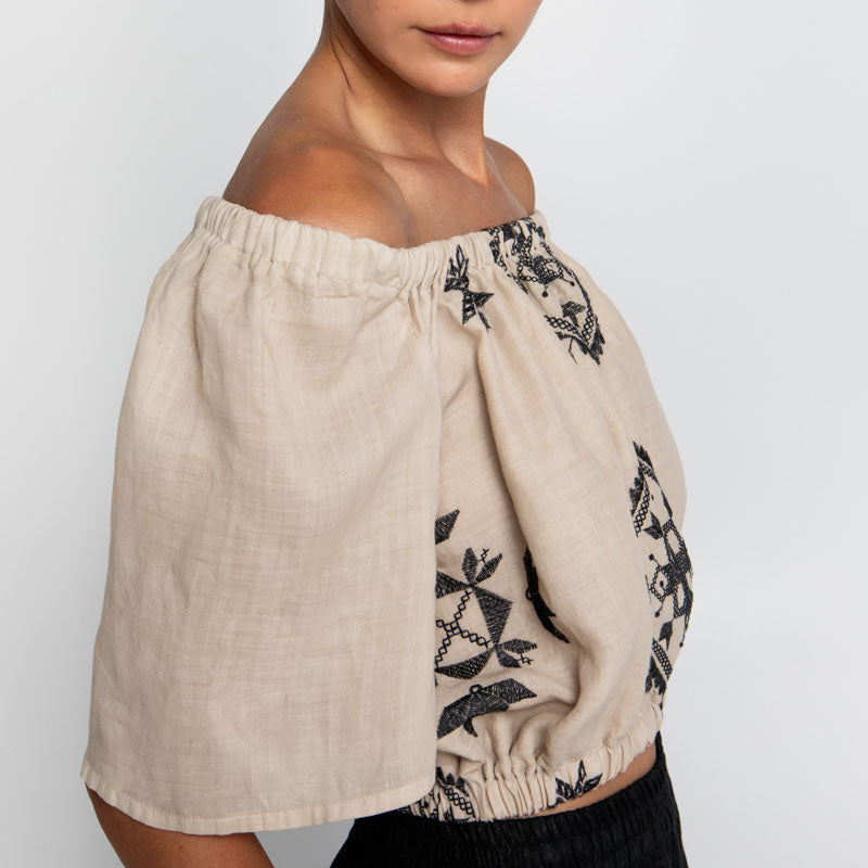 GREEK ARCHAIC KORI Lefkada Top in Beige/Black