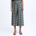 GREEK ARCHAIC KORI Daisy Elastic Waistband Linen Trousers in Sage/Navy Blue