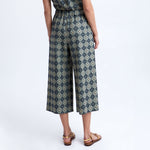 GREEK ARCHAIC KORI Daisy Elastic Waistband Linen Trousers in Sage/Navy Blue