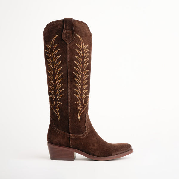 PENELOPE CHILVERS Blanca Suede Embroidered Boot in Bitter Chocolate