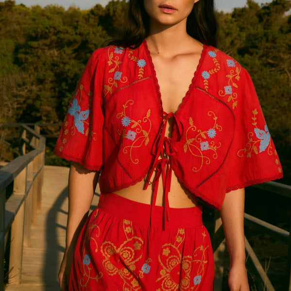 SOPHIE + LUCIE Amapola Embroidered Top in Red