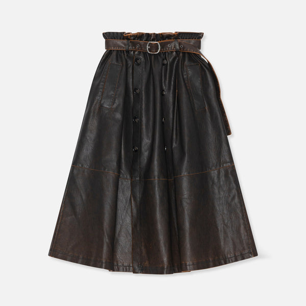 BAUM UND PFERDGARTEN Saimi Leather Button Detail Skirt in Mole Brown
