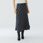 OUI Check Midi Skirt in Dark Blue/Camel