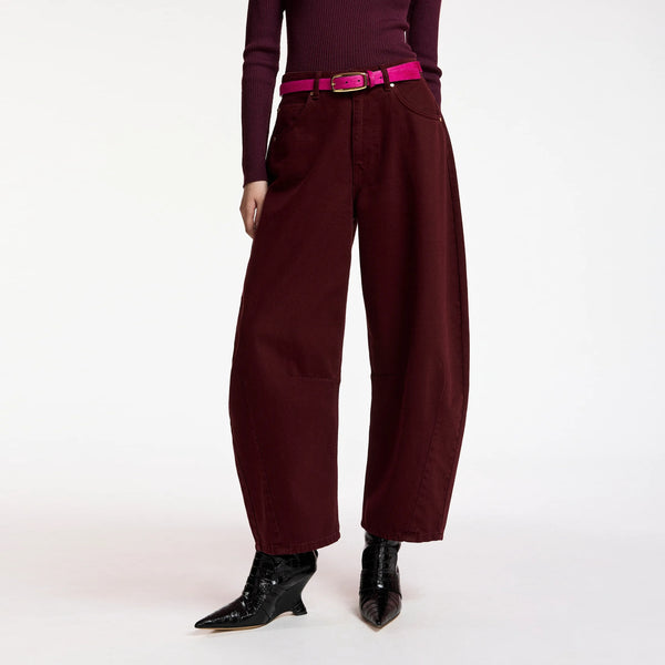 ESSENTIEL ANTWERP Kokos Colour Denim Barrel Leg Jeans in Wine