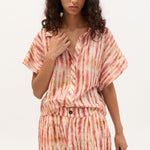 BEATRIZ FUREST Rebeca Short Sleeve Shirt in Ecru/Red