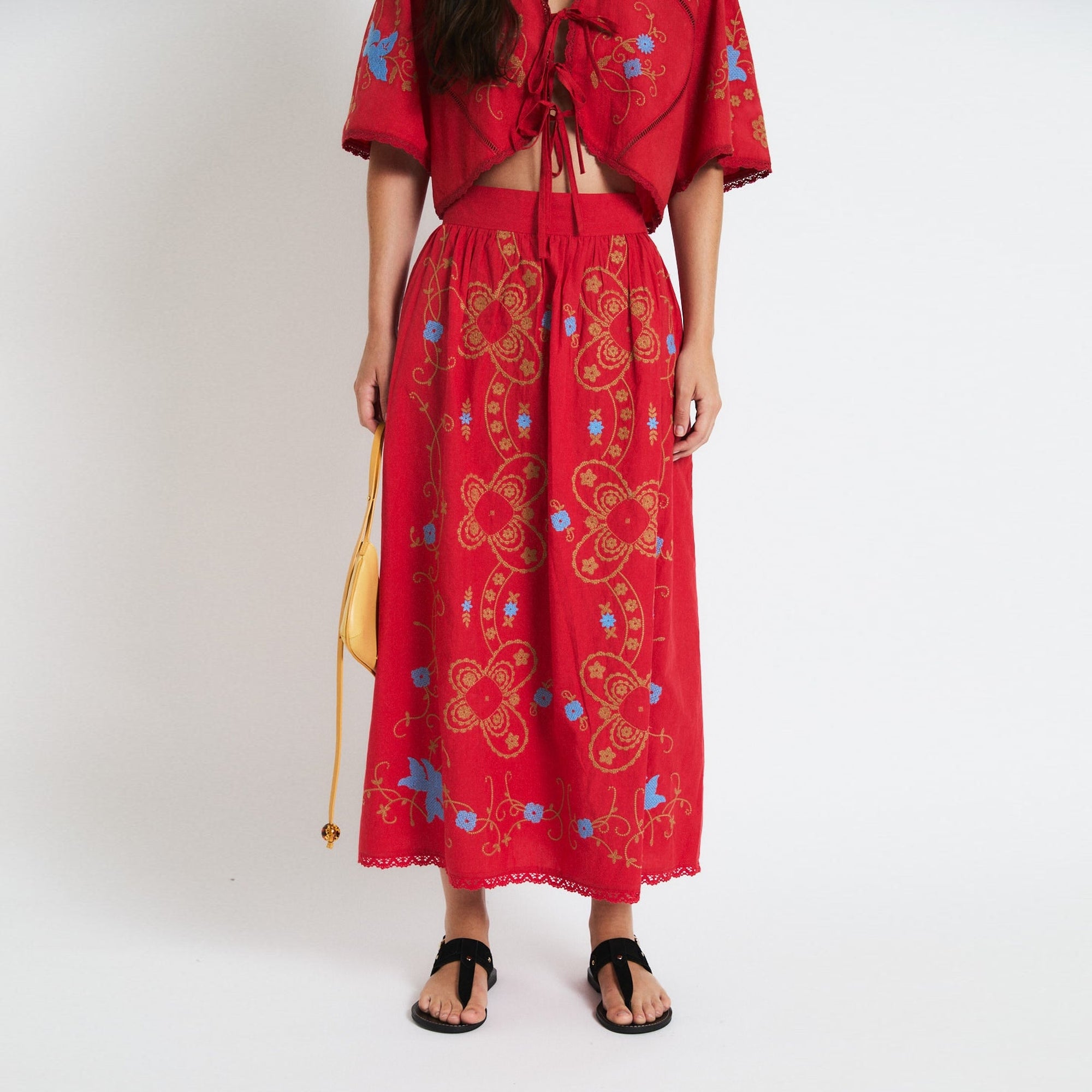 SOPHIE + LUCIE Amapola Embroidered Skirt in Red | Collen & Clare