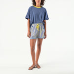 ORFEO Laura Shorts with Embroidery Details in Blue Check