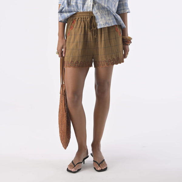 ORFEO Laura Shorts with Embroidery Details in Chocolate