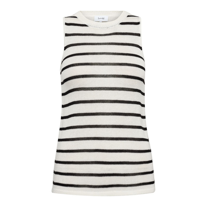 LEVETE ROOM Gaba 2 Stripe Vest Top in Star White Combo