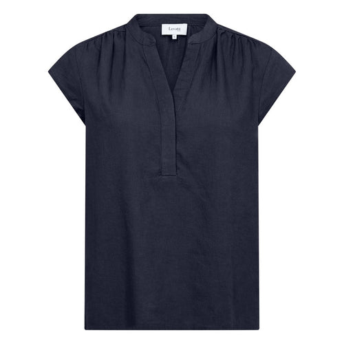 LEVETE ROOM Naja 19 Linen Mix Top in Dark Navy