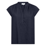 LEVETE ROOM Naja 19 Linen Mix Top in Dark Navy