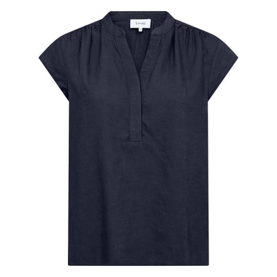 LEVETE ROOM Naja 19 Linen Mix Top in Dark Navy