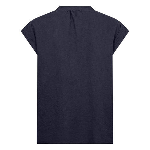 LEVETE ROOM Naja 19 Linen Mix Top in Dark Navy