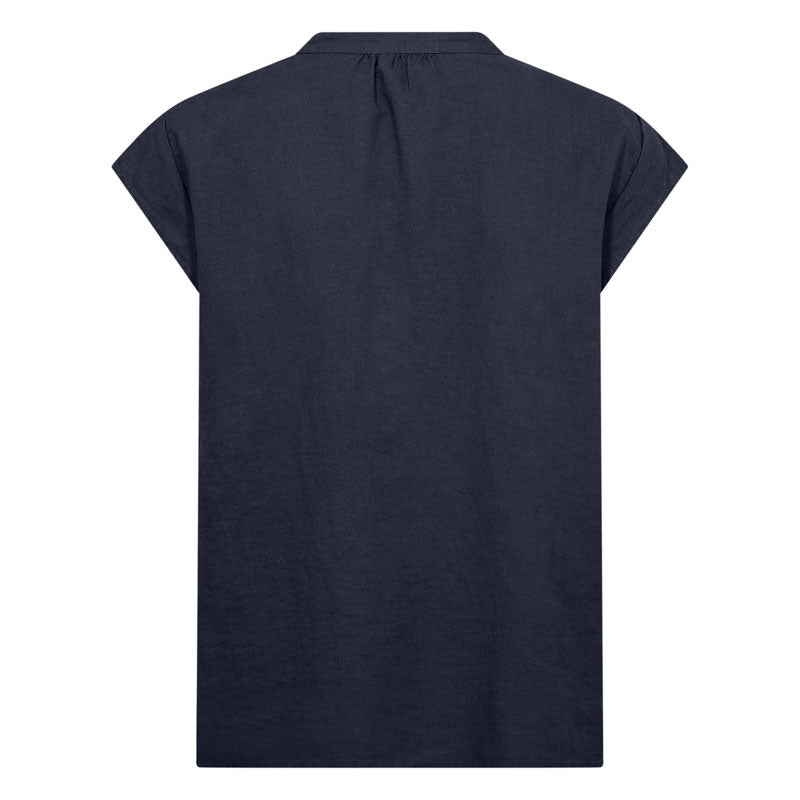 LEVETE ROOM Naja 19 Linen Mix Top in Dark Navy