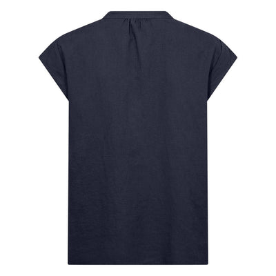 LEVETE ROOM Naja 19 Linen Mix Top in Dark Navy