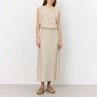 LEVETE ROOM Naja 22 Linen Mix Skirt in Island Fossil Melange