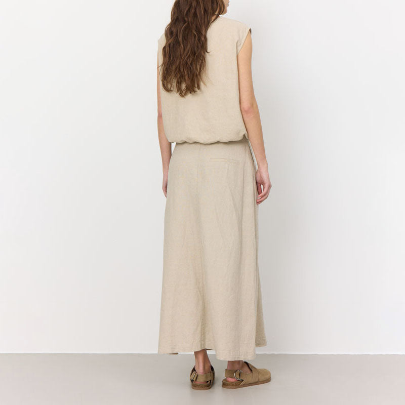 LEVETE ROOM Naja 22 Linen Mix Skirt in Island Fossil Melange