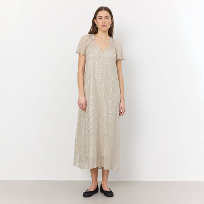 LEVETE ROOM Galaxy 1 V Neck Maxi Dress in Island Fossil Combo