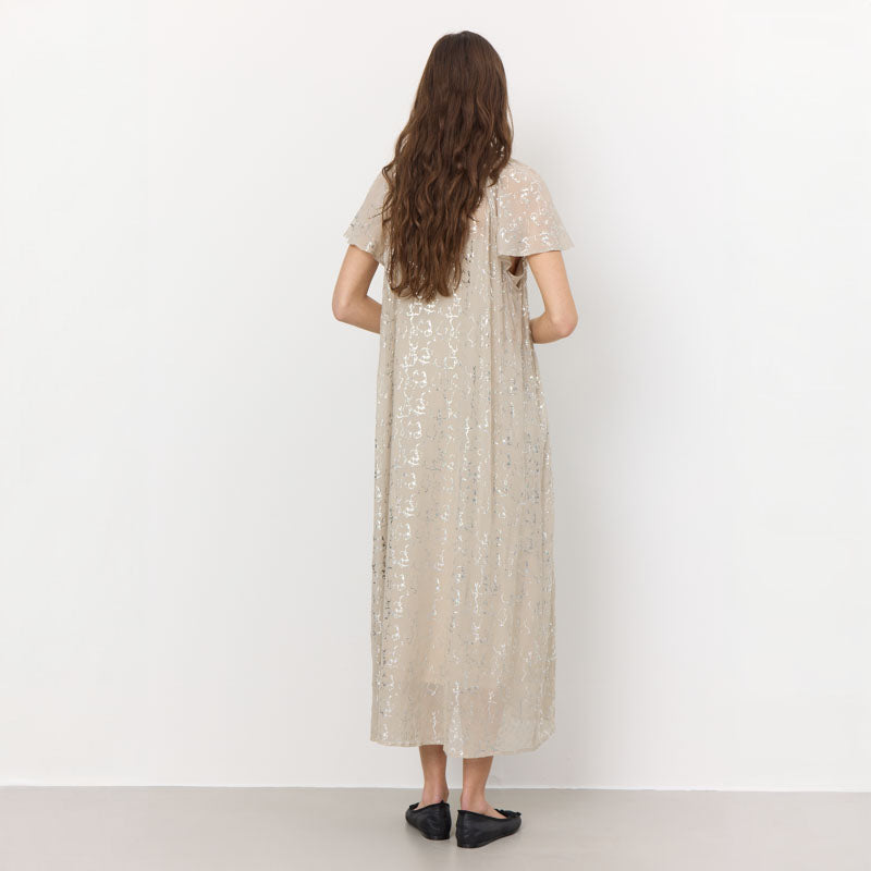 LEVETE ROOM Galaxy 1 V Neck Maxi Dress in Island Fossil Combo