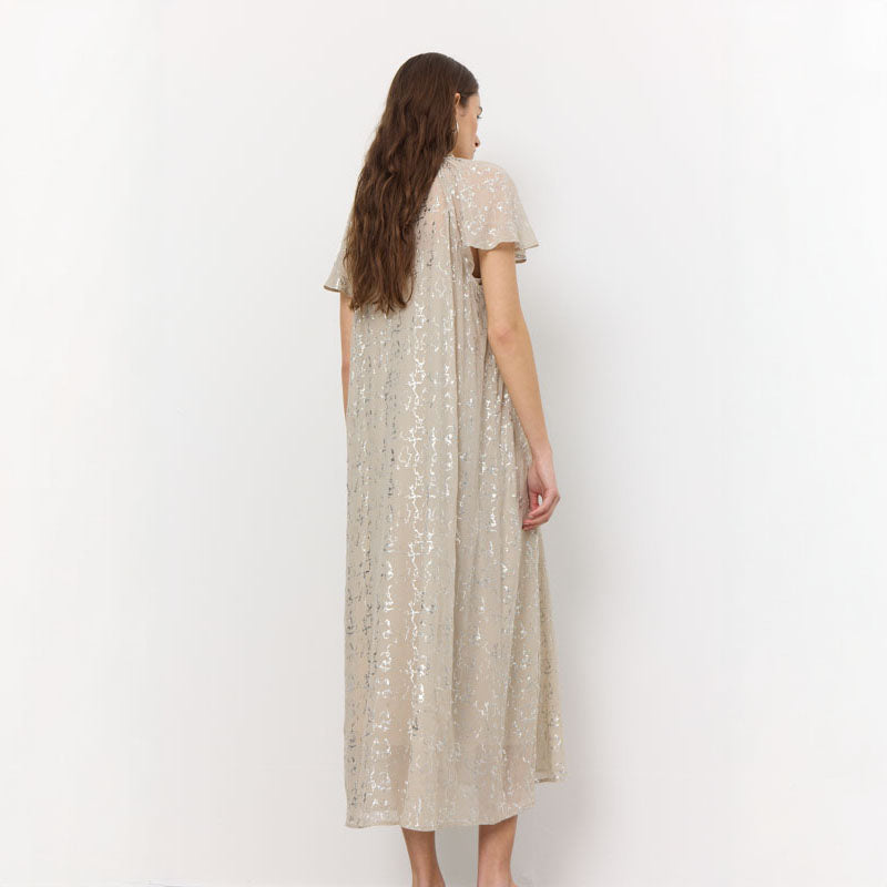 LEVETE ROOM Galaxy 1 V Neck Maxi Dress in Island Fossil Combo
