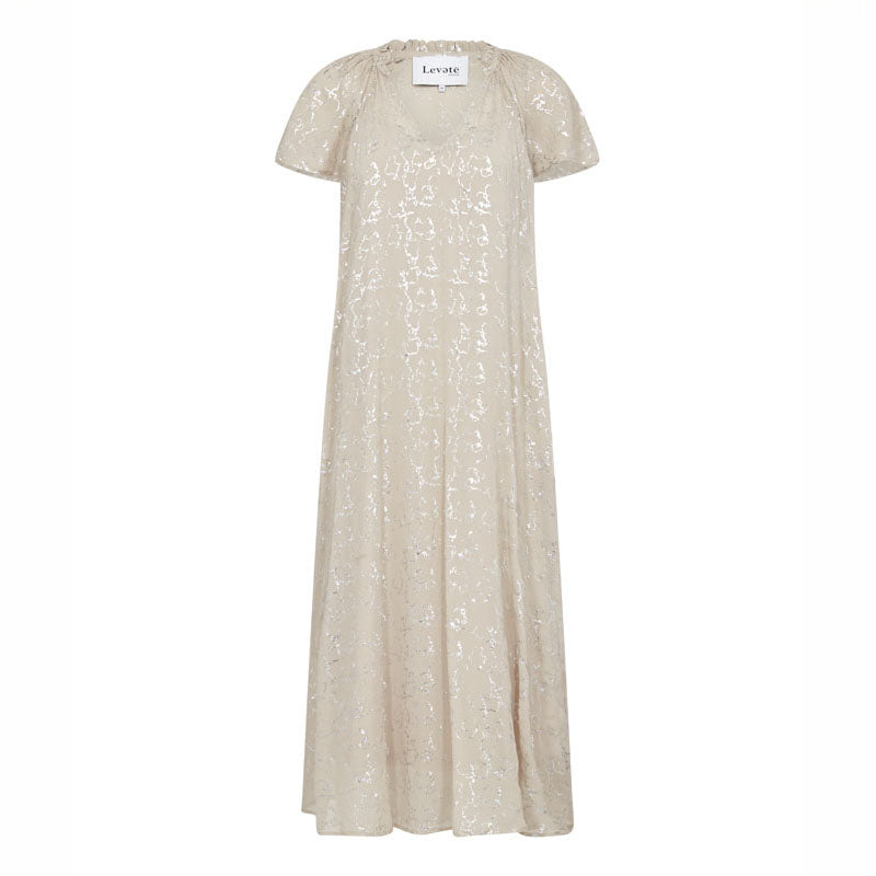 LEVETE ROOM Galaxy 1 V Neck Maxi Dress in Island Fossil Combo