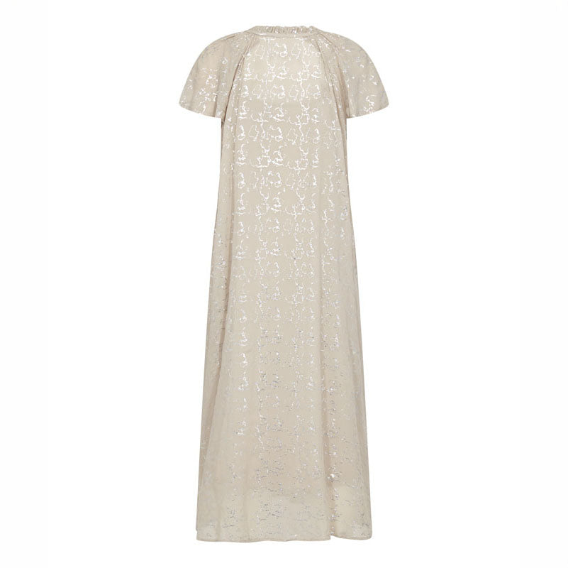 LEVETE ROOM Galaxy 1 V Neck Maxi Dress in Island Fossil Combo