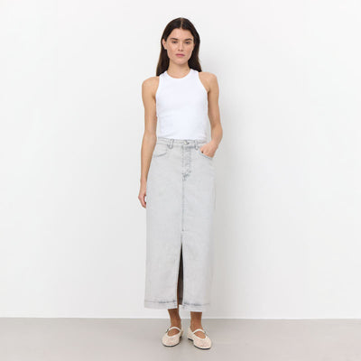LEVETE ROOM Gill 1 Denim Maxi Skirt in Icy Grey