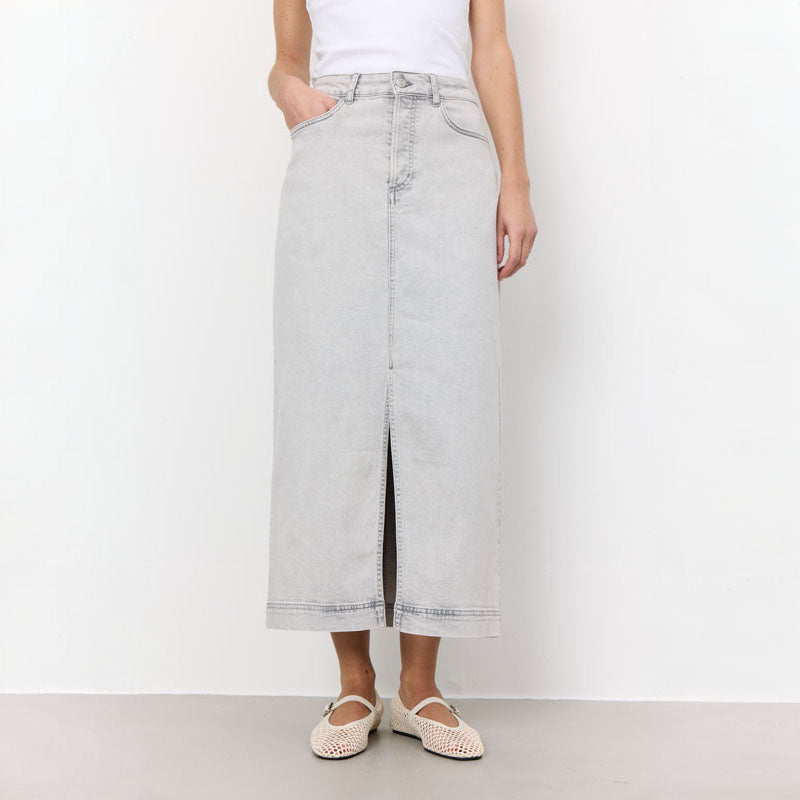 LEVETE ROOM Gill 1 Denim Maxi Skirt in Icy Grey