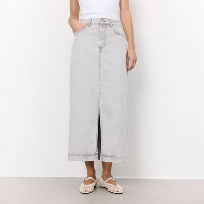 LEVETE ROOM Gill 1 Denim Maxi Skirt in Icy Grey