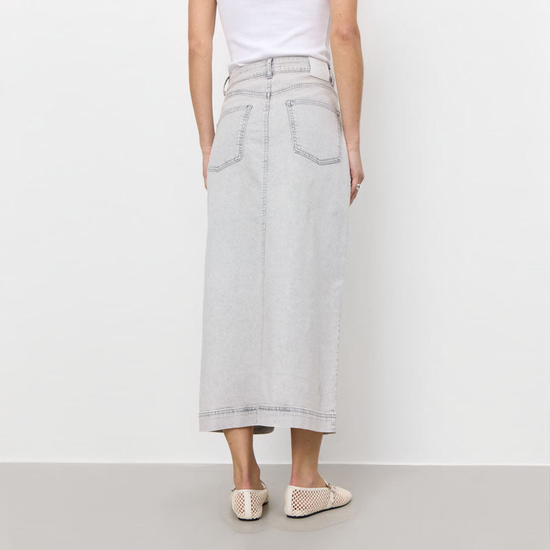 LEVETE ROOM Gill 1 Denim Maxi Skirt in Icy Grey