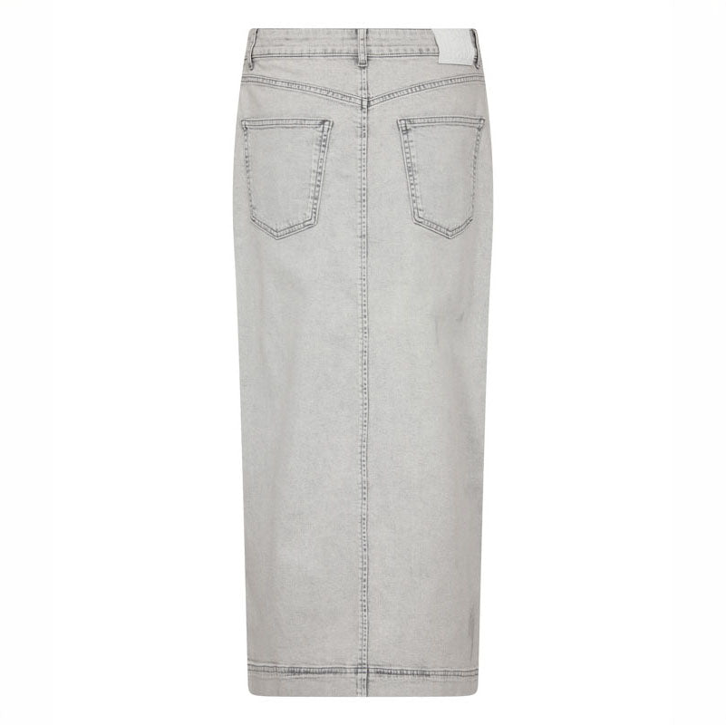 LEVETE ROOM Gill 1 Denim Maxi Skirt in Icy Grey