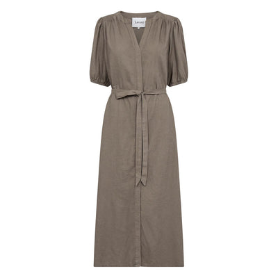 LEVETE ROOM Naja 27 Linen Midi Dress in Falcon