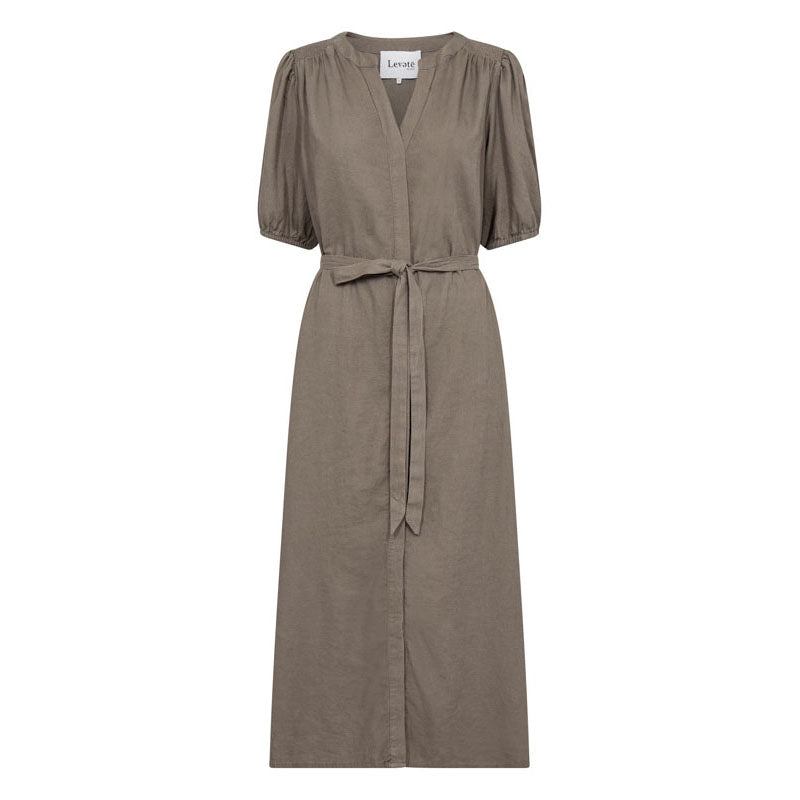LEVETE ROOM Naja 27 Linen Midi Dress in Falcon