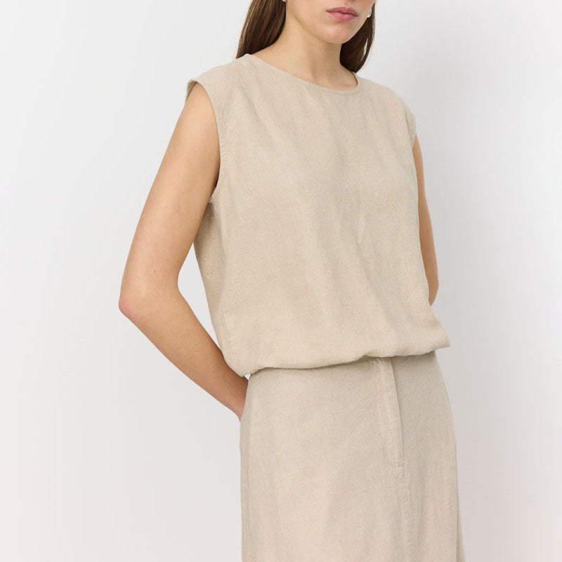 LEVETE ROOM Naja 28 Linen Mix Top in Island Fossil Melange