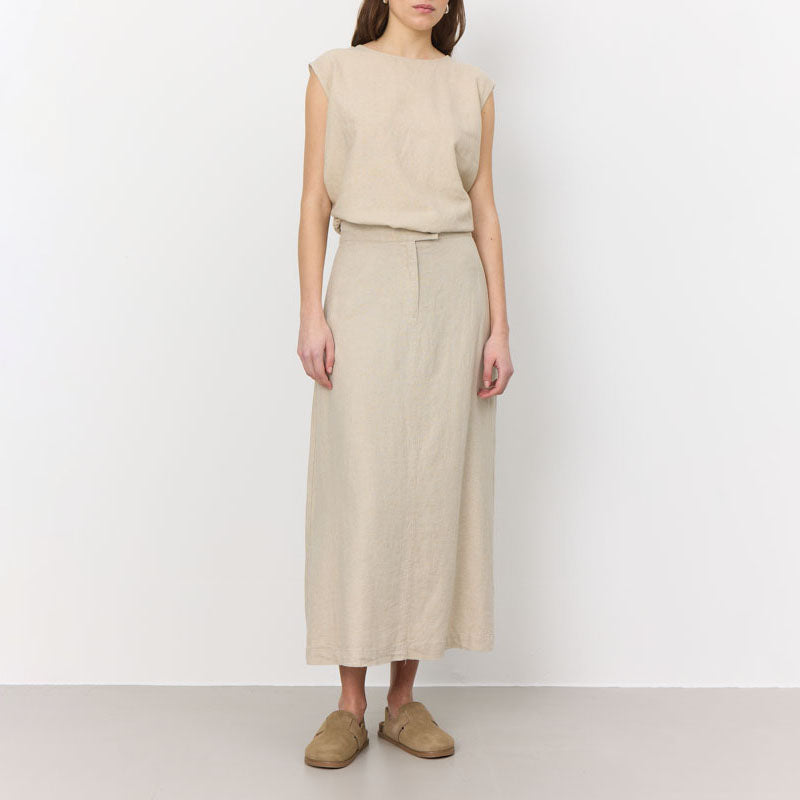 LEVETE ROOM Naja 28 Linen Mix Top in Island Fossil Melange