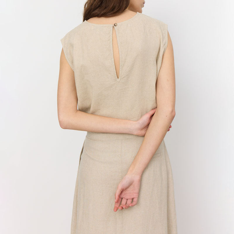 LEVETE ROOM Naja 28 Linen Mix Top in Island Fossil Melange