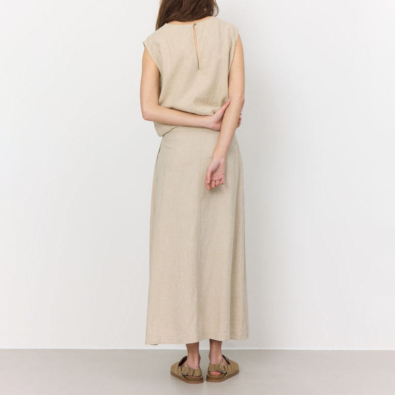 LEVETE ROOM Naja 28 Linen Mix Top in Island Fossil Melange