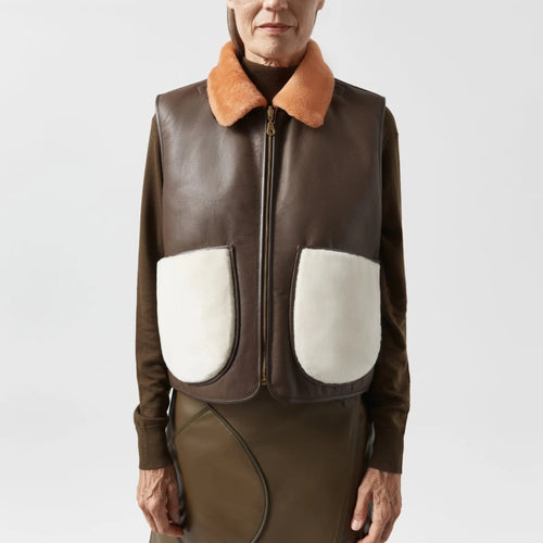MARFA STANCE Cropped Aviator Vest in Chocolate