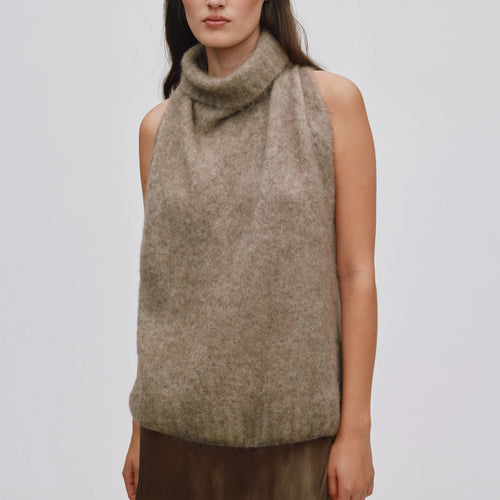 RABENS SALONER Aifa Halterneck Top in Mushroom