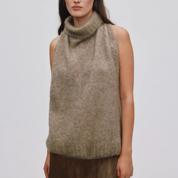 RABENS SALONER Aifa Halterneck Top in Mushroom