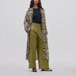 RABENS SALONER Sunita Combo Robe Dress in Forest/Pink/Citrus